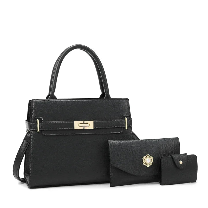Conjunto Bolsa Feminina Luxo 3 em 1 – Bolsa Grande, Transversal e Carteira - ZAUVELLE