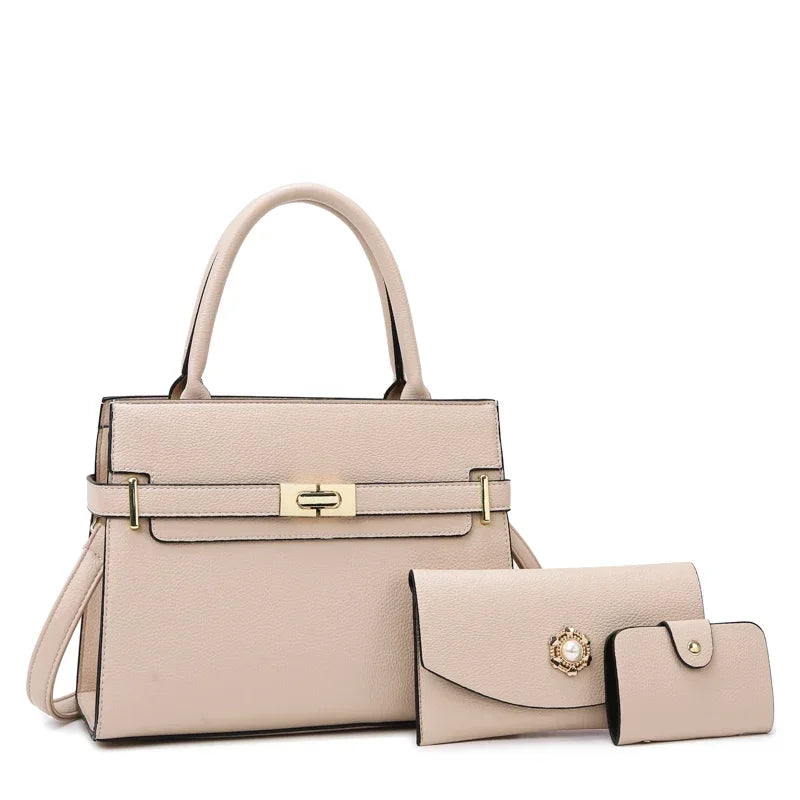 Conjunto Bolsa Feminina Luxo 3 em 1 – Bolsa Grande, Transversal e Carteira - ZAUVELLE