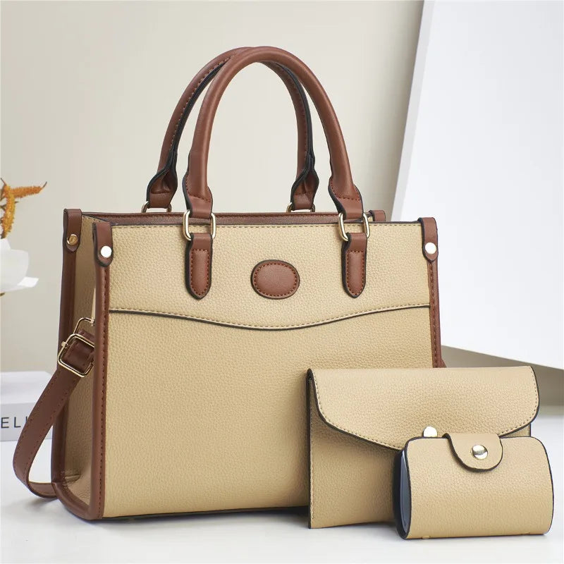 Conjunto 3 Peças Bolsas Femininas 2024 Bolsa Tote Grande De Couro de Alta Qualidade - ZAUVELLE