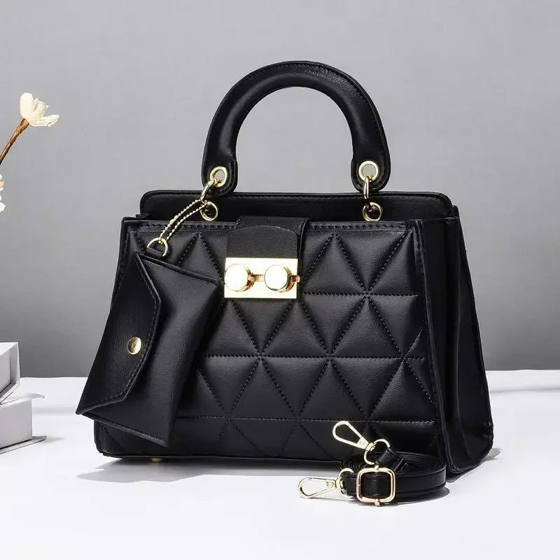 COnjunto Bolsa Tote + Carteira Feminina Minimalista em Couro Macio com Alça Transversal e Fecho em Zíper - ZAUVELLE