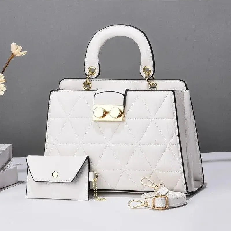 COnjunto Bolsa Tote + Carteira Feminina Minimalista em Couro Macio com Alça Transversal e Fecho em Zíper - ZAUVELLE