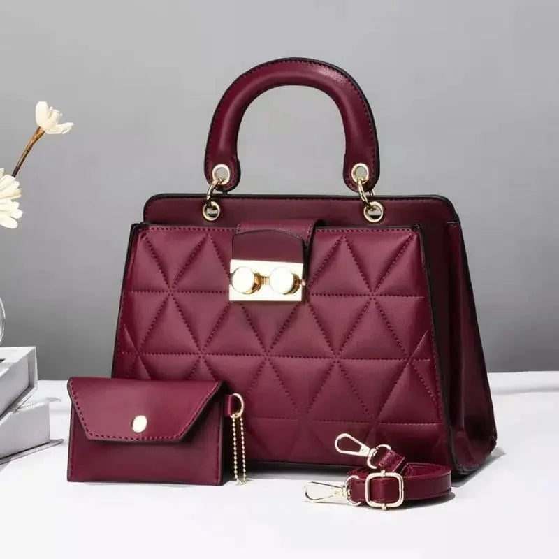 COnjunto Bolsa Tote + Carteira Feminina Minimalista em Couro Macio com Alça Transversal e Fecho em Zíper - ZAUVELLE