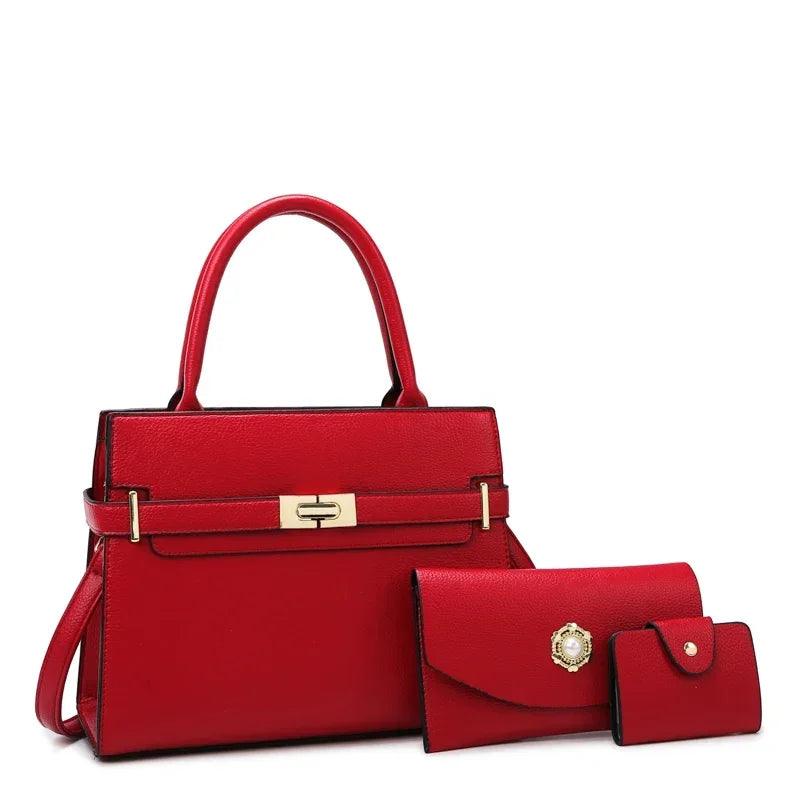 Conjunto Bolsa Feminina Luxo 3 em 1 – Bolsa Grande, Transversal e Carteira - ZAUVELLE