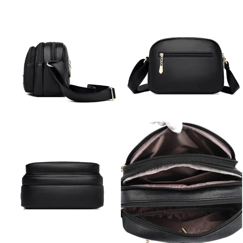 Bolsa Feminina Luxo Couro Macio com Múltiplos Bolsos - ZAUVELLE