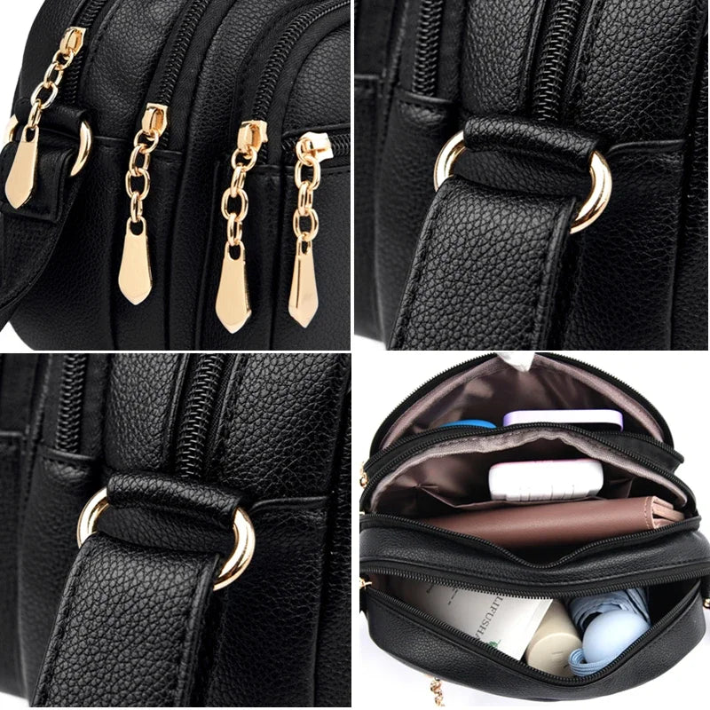 Bolsa Feminina Luxo Couro Macio com Múltiplos Bolsos - ZAUVELLE
