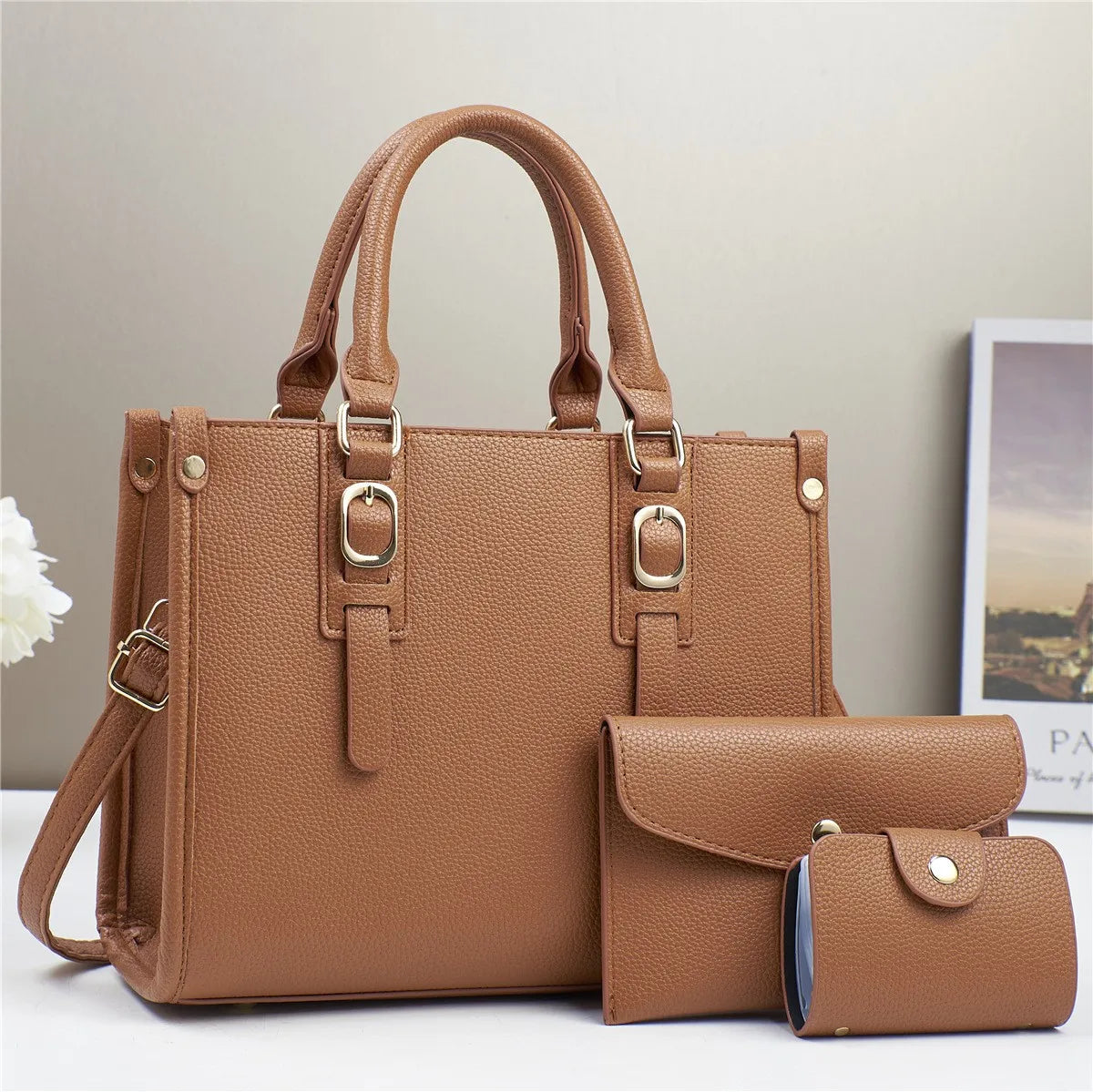 Conjunto 3 Peças Bolsas Femininas 2024 Bolsa Tote Grande De Couro de Alta Qualidade - ZAUVELLE