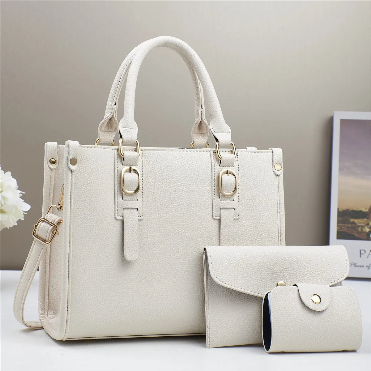 Conjunto 3 Peças Bolsas Femininas 2024 Bolsa Tote Grande De Couro de Alta Qualidade - ZAUVELLE