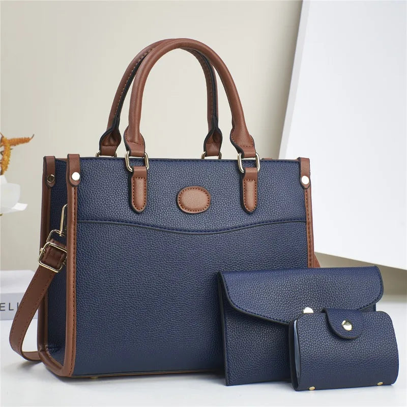 Conjunto 3 Peças Bolsas Femininas 2024 Bolsa Tote Grande De Couro de Alta Qualidade - ZAUVELLE