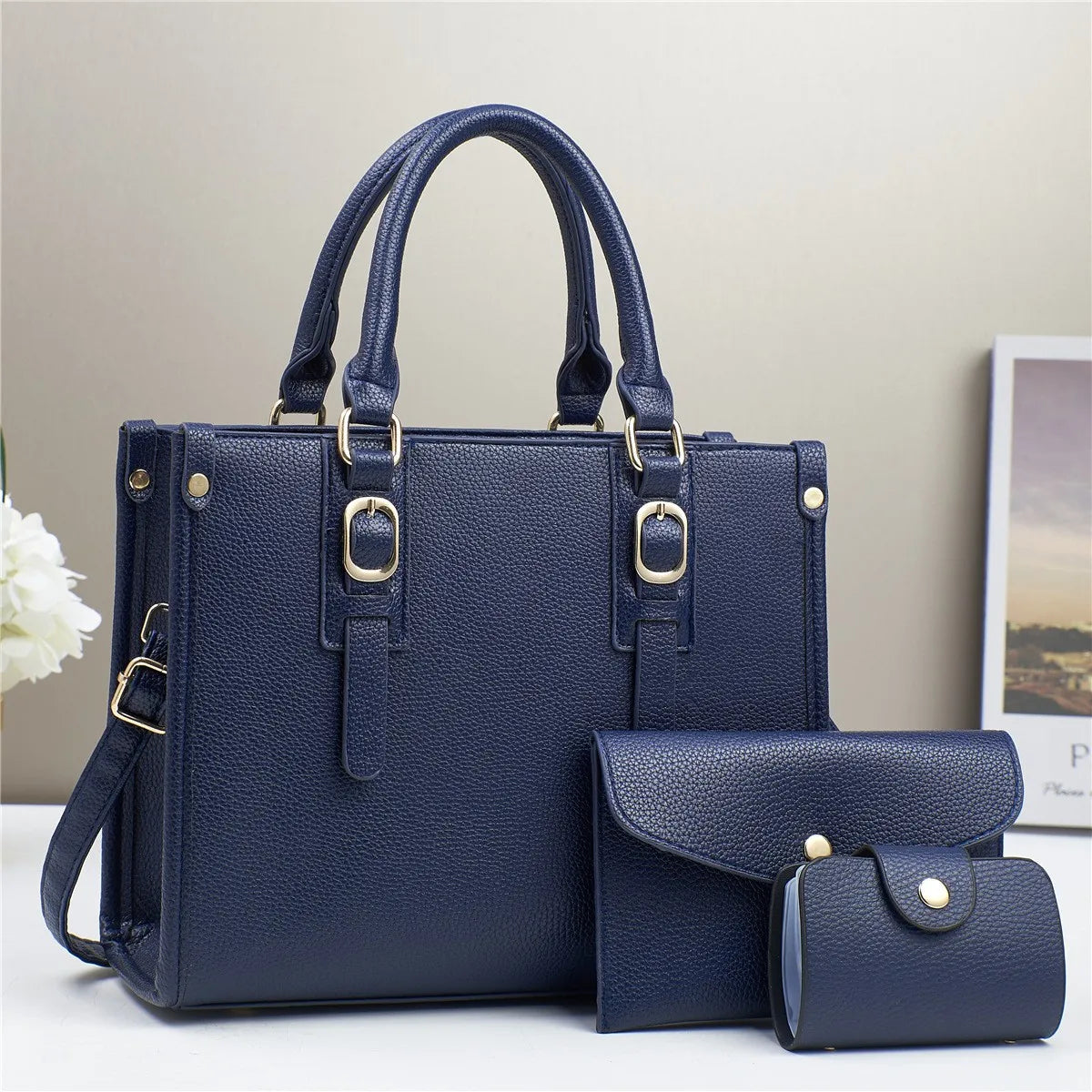 Conjunto 3 Peças Bolsas Femininas 2024 Bolsa Tote Grande De Couro de Alta Qualidade - ZAUVELLE