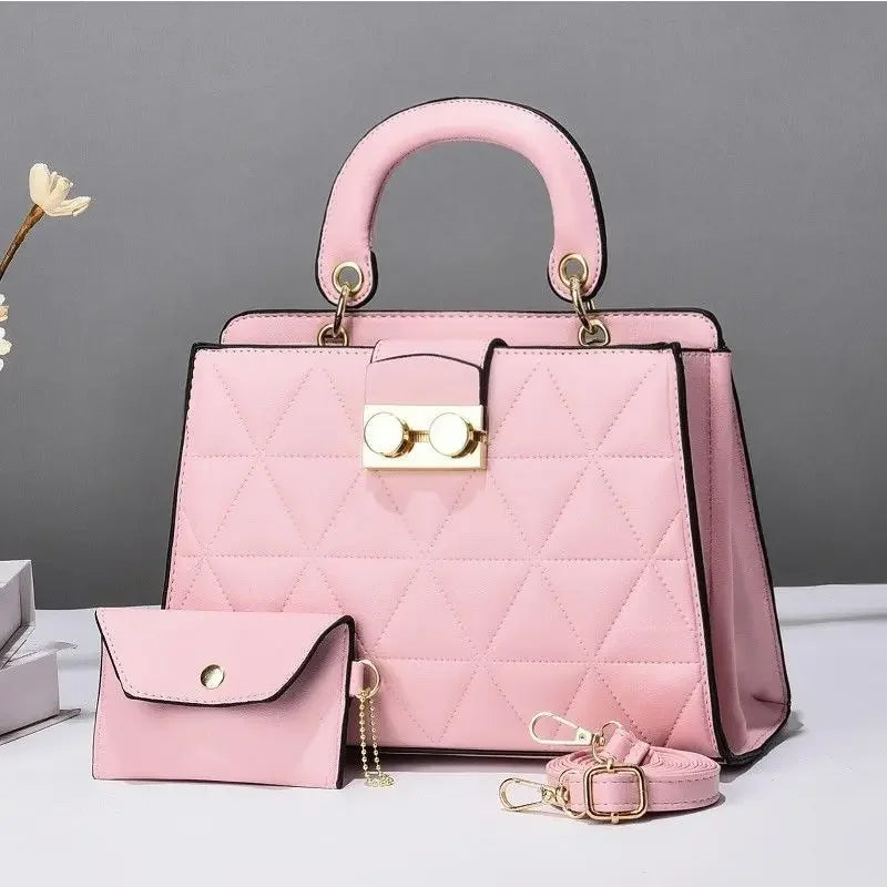 COnjunto Bolsa Tote + Carteira Feminina Minimalista em Couro Macio com Alça Transversal e Fecho em Zíper - ZAUVELLE