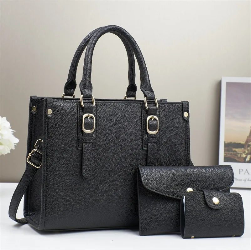 Conjunto 3 Peças Bolsas Femininas 2024 Bolsa Tote Grande De Couro de Alta Qualidade - ZAUVELLE