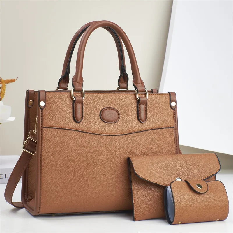 Conjunto 3 Peças Bolsas Femininas 2024 Bolsa Tote Grande De Couro de Alta Qualidade - ZAUVELLE