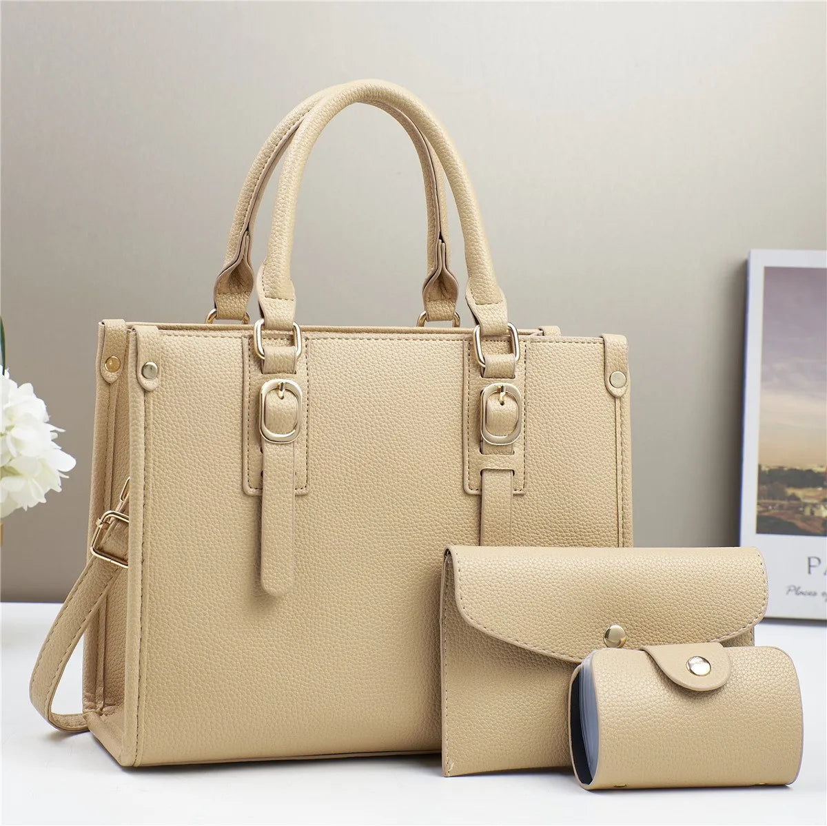 Conjunto 3 Peças Bolsas Femininas 2024 Bolsa Tote Grande De Couro de Alta Qualidade - ZAUVELLE