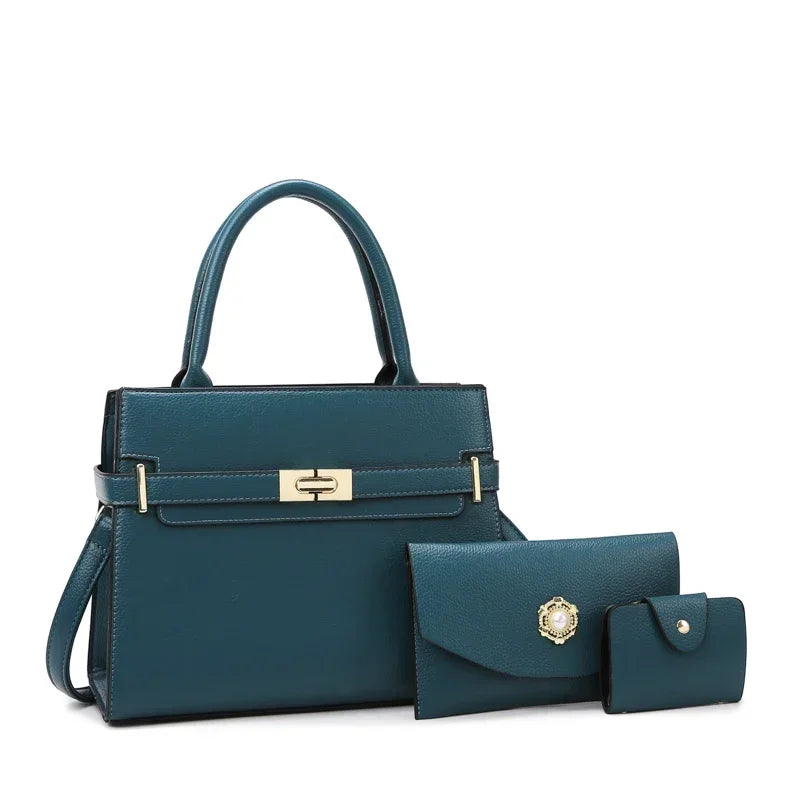 Conjunto Bolsa Feminina Luxo 3 em 1 – Bolsa Grande, Transversal e Carteira - ZAUVELLE