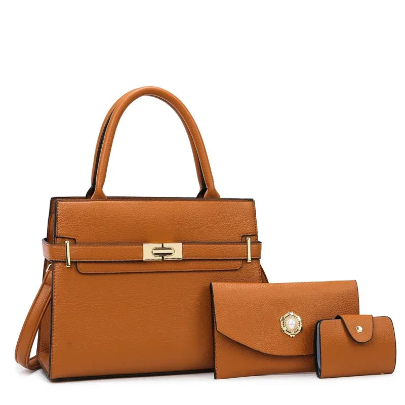 Conjunto Bolsa Feminina Luxo 3 em 1 – Bolsa Grande, Transversal e Carteira - ZAUVELLE