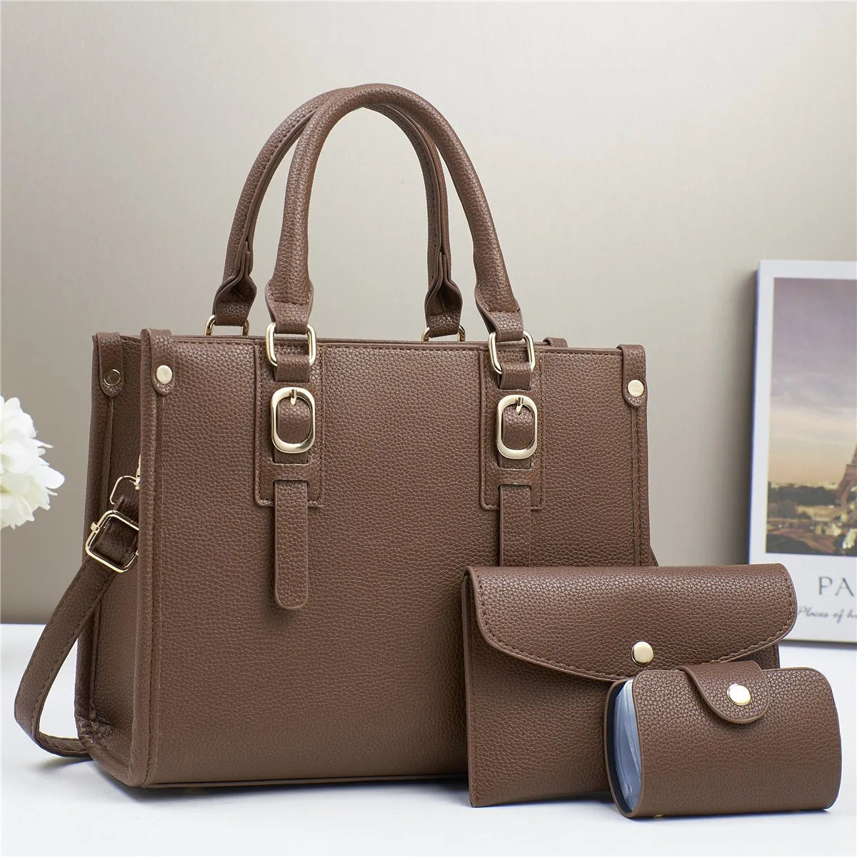 Conjunto 3 Peças Bolsas Femininas 2024 Bolsa Tote Grande De Couro de Alta Qualidade - ZAUVELLE