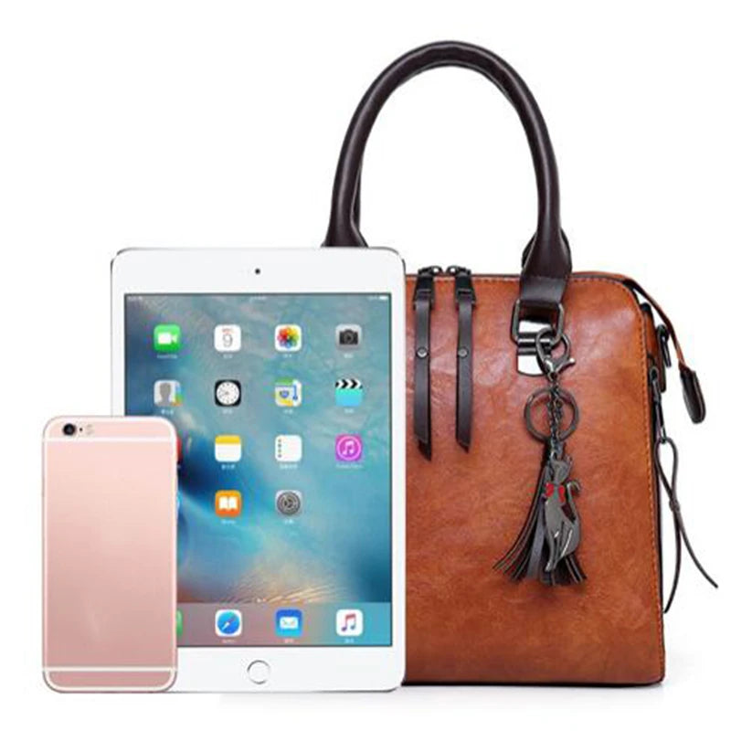 Kit 4 Bolsas Femininas de Luxo – Couro, Alça de Mão, Ombro e Carteira com Detalhe de Tassel - ZAUVELLE