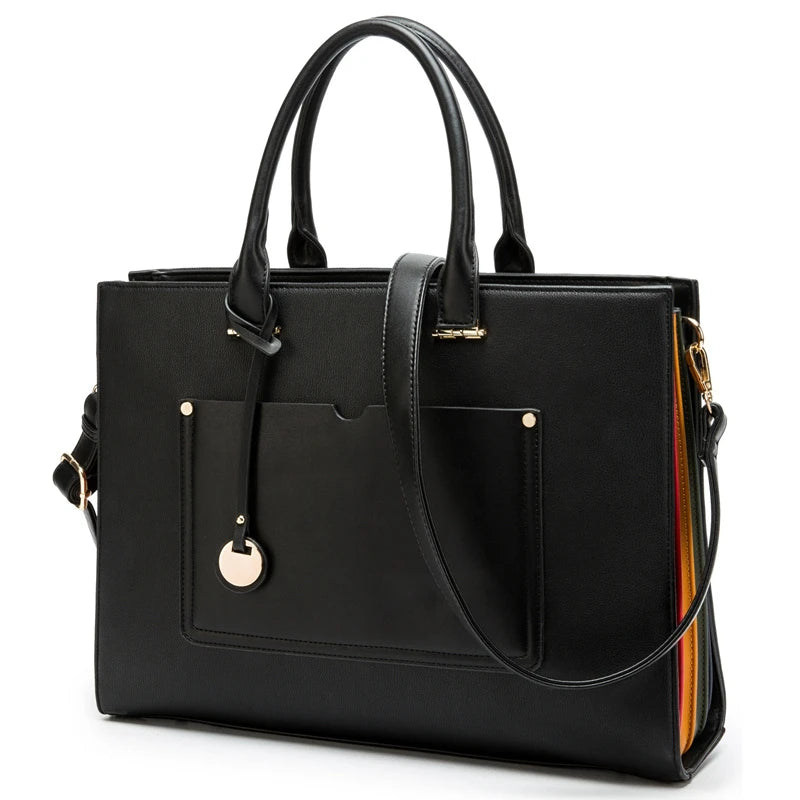 Bolsa Feminina 2025 – Bolsa Versátil em Couro com Alça de Ombro e Compartimento para Laptop - ZAUVELLE
