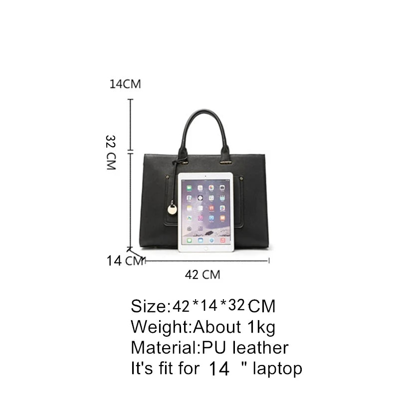 Bolsa Feminina 2025 – Bolsa Versátil em Couro com Alça de Ombro e Compartimento para Laptop - ZAUVELLE