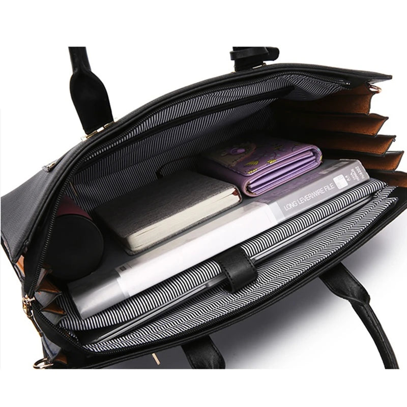 Bolsa Feminina 2025 – Bolsa Versátil em Couro com Alça de Ombro e Compartimento para Laptop - ZAUVELLE